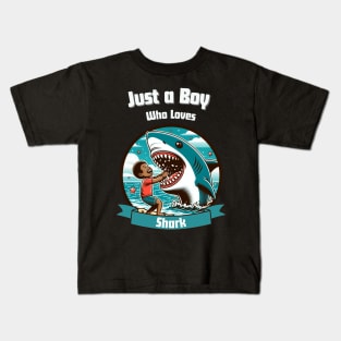 Just a Boy Who Loves shark - Retro Kids T-Shirt